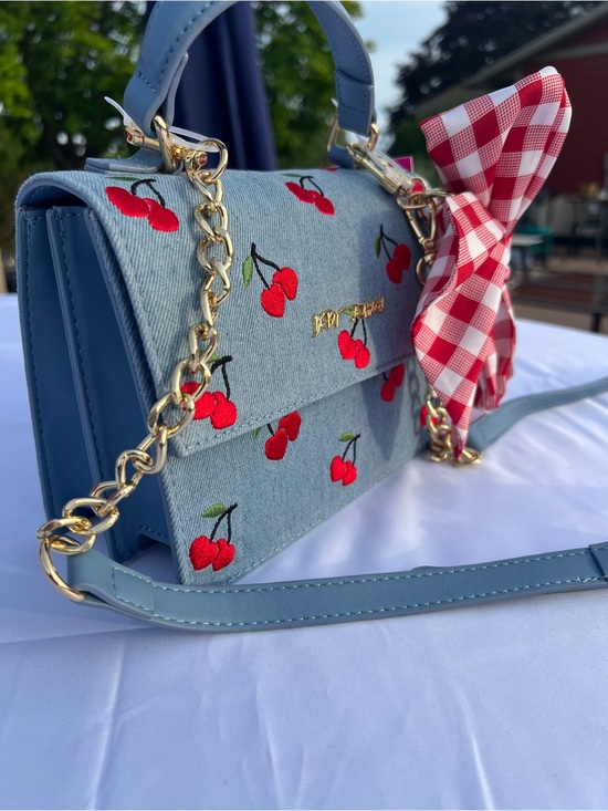 Betsey Johnson Handbags - Betsey Johnson Cherry Embroidered Denim Crossbody Satchel NWT